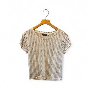 Yessica Striped White and Black Women's Short Sleeve Top Small